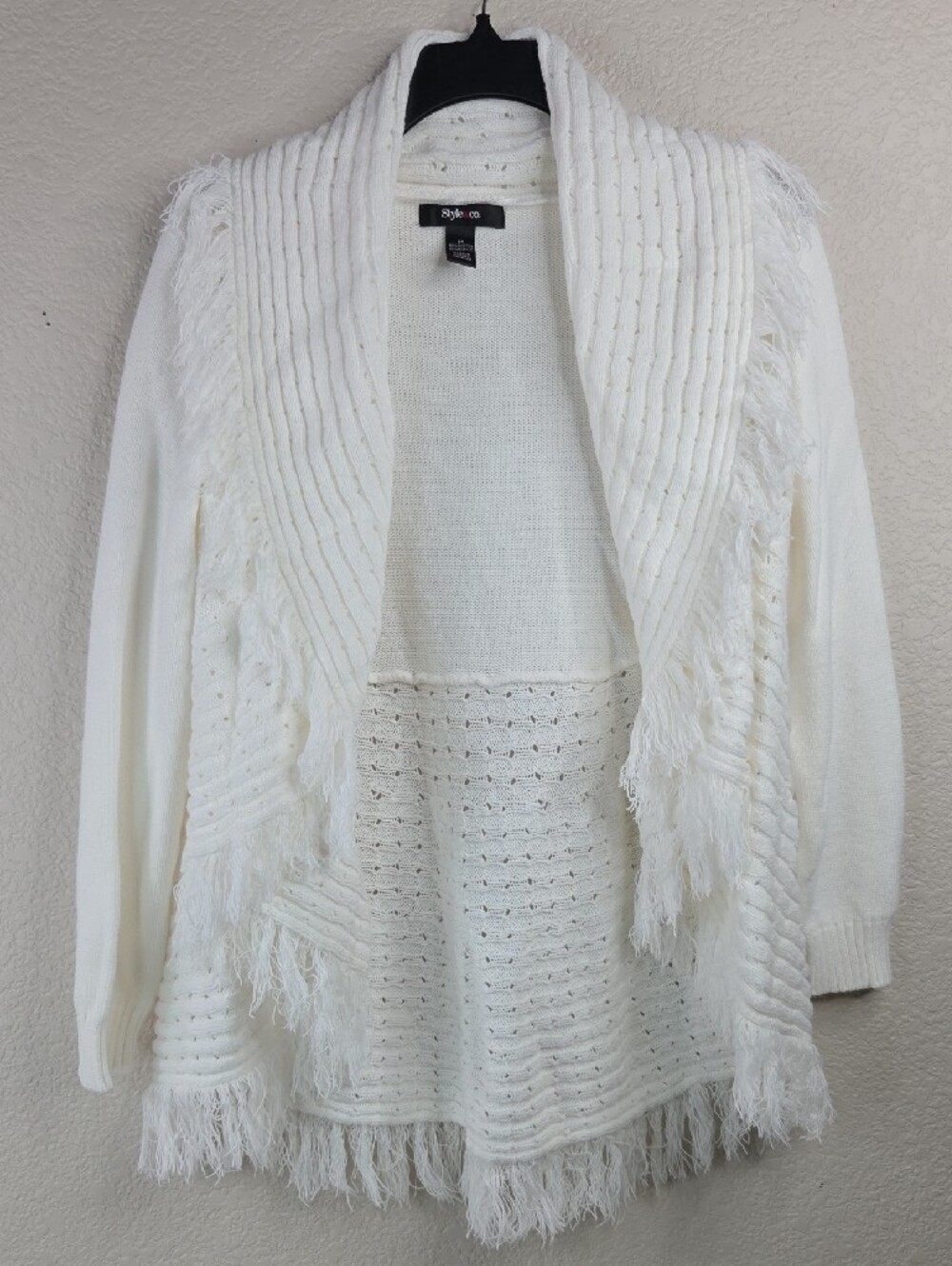 Style & Co. Women's Cream Fringe Open-Front Cardigan Sweater